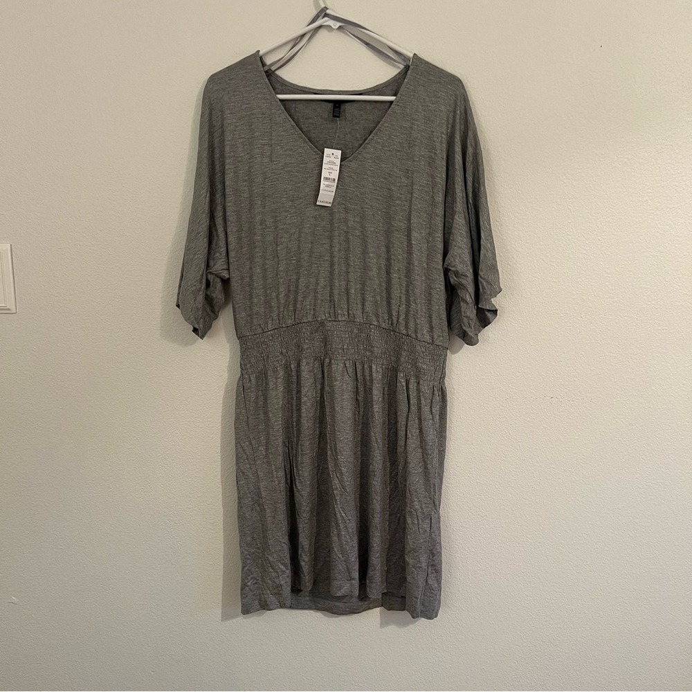 NWT White House Black Market Kimono Sleeve Comfort Waist Dress Metallic Silver - Picture 2 of 7